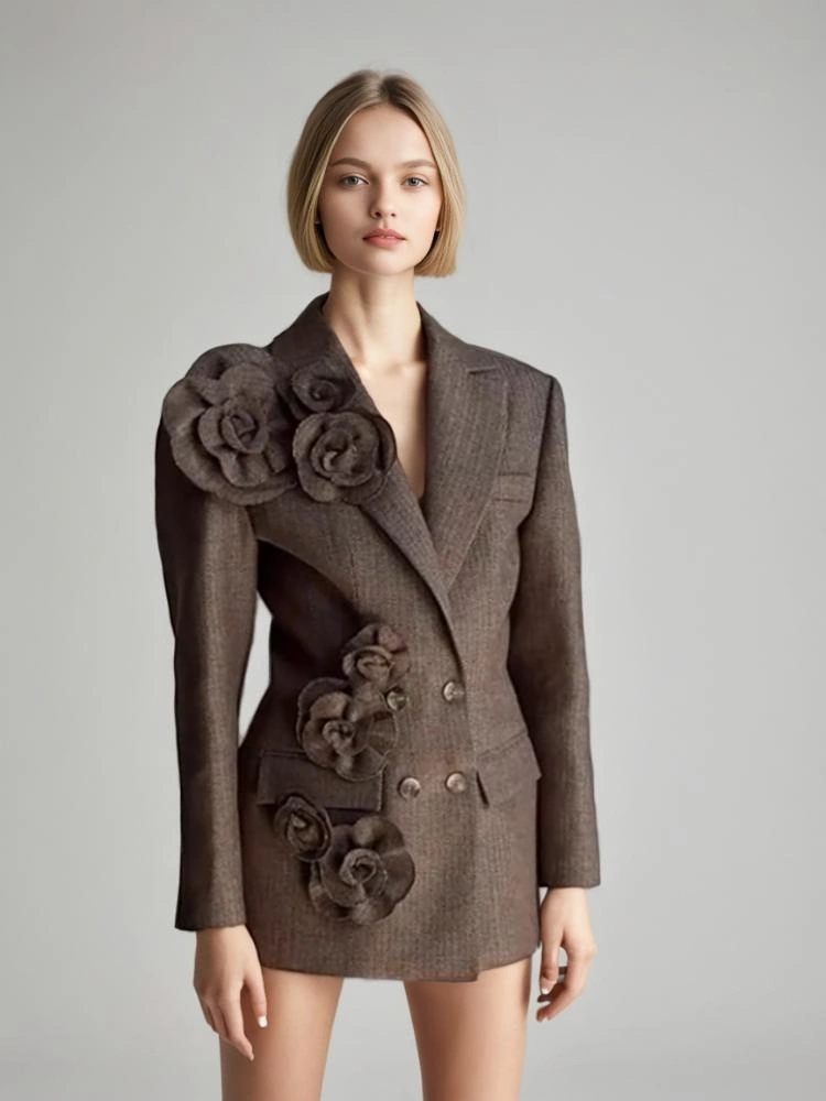 TWOTWINSTYLE Flower Double Breasted Woolen Suit Blazer