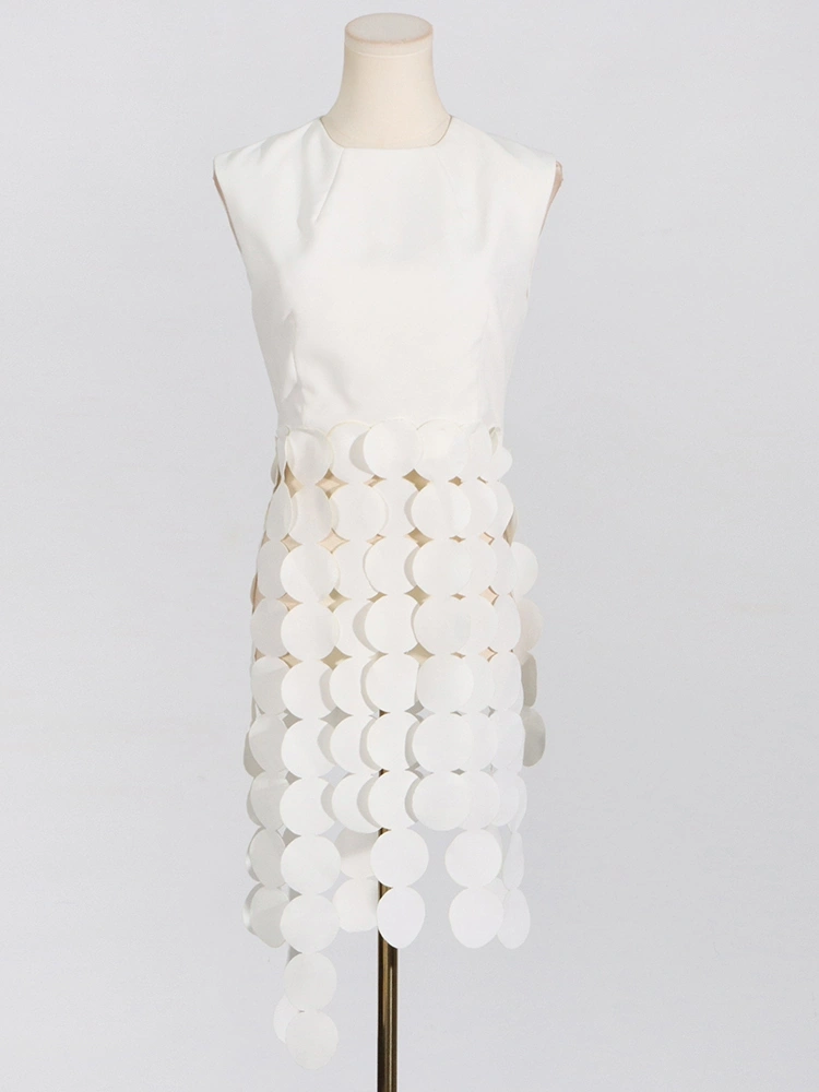 TWOTWINSTYLE Spliced Circular Fringe Design Sleeveless Vest