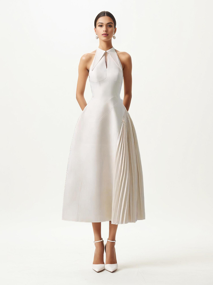 TWOTWINSTYLE Patchwork Folds Asymmetrical Dresses