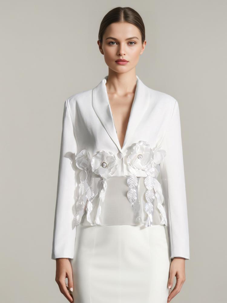 TWOTWINSTYLE 3D Floral Patchwork Short Suit Jacket