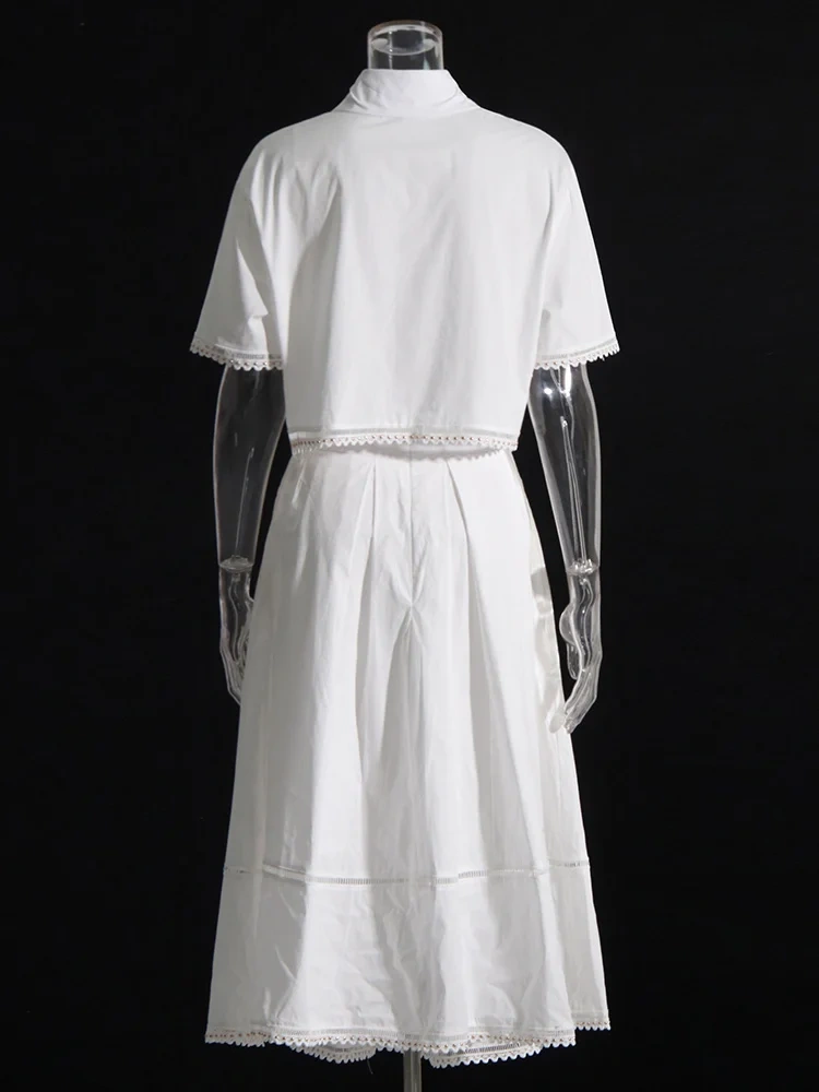 Lapel  Two Piece Sets Short Sleeve Tops With A line