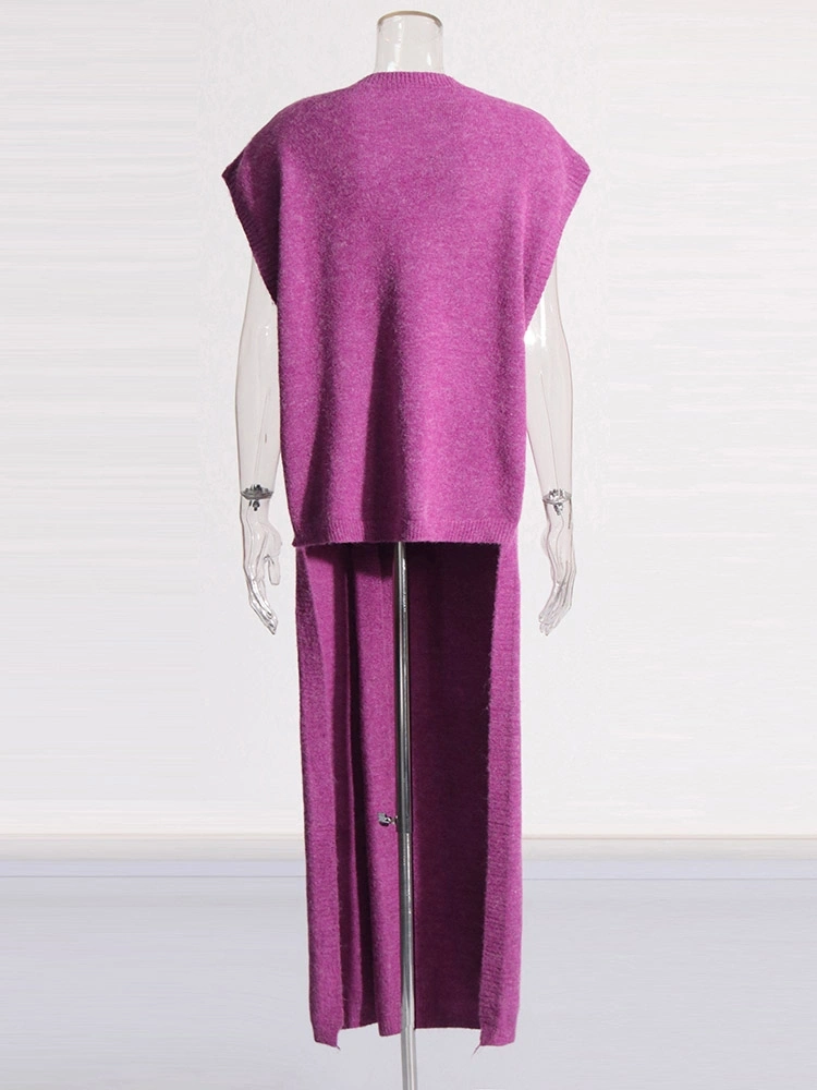 TWOTWINSTYLE Knitted Silt Sleeveless Top and Pant Set