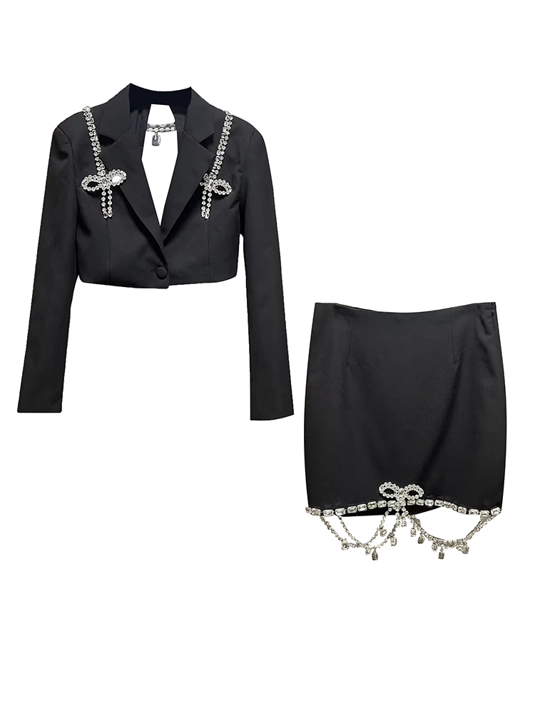 TWOTWINSTYLE Diamonds Bufferfly Sexy Blazer and Skirt Set