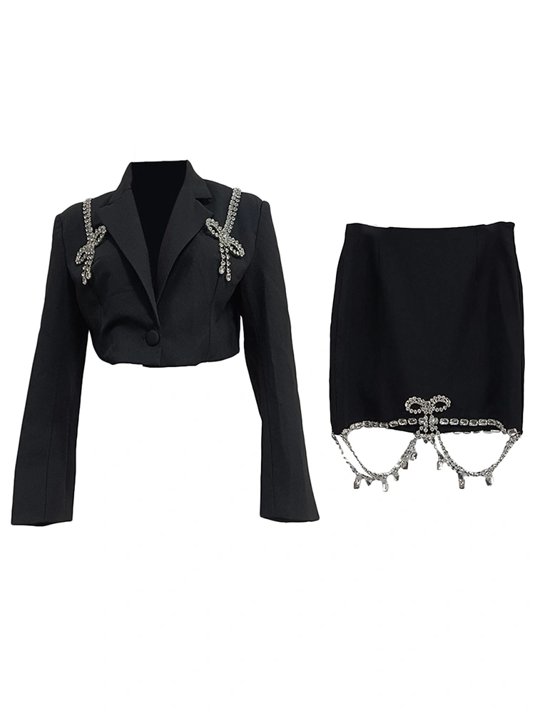 TWOTWINSTYLE Diamonds Bufferfly Sexy Blazer and Skirt Set
