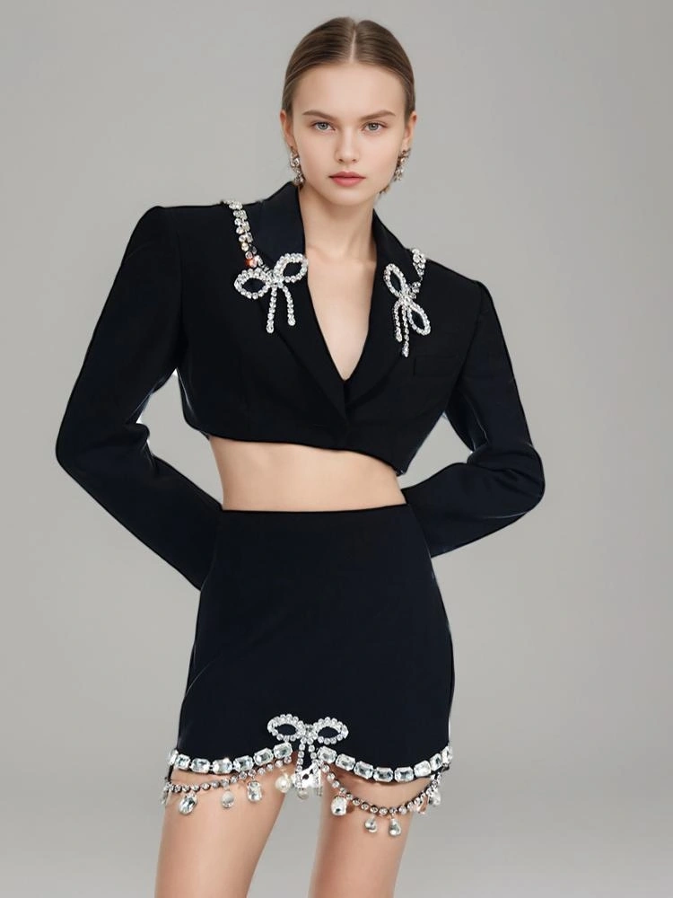 TWOTWINSTYLE Diamonds Bufferfly Sexy Blazer and Skirt Set