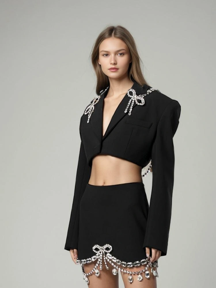 TWOTWINSTYLE Diamonds Bufferfly Sexy Blazer and Skirt Set