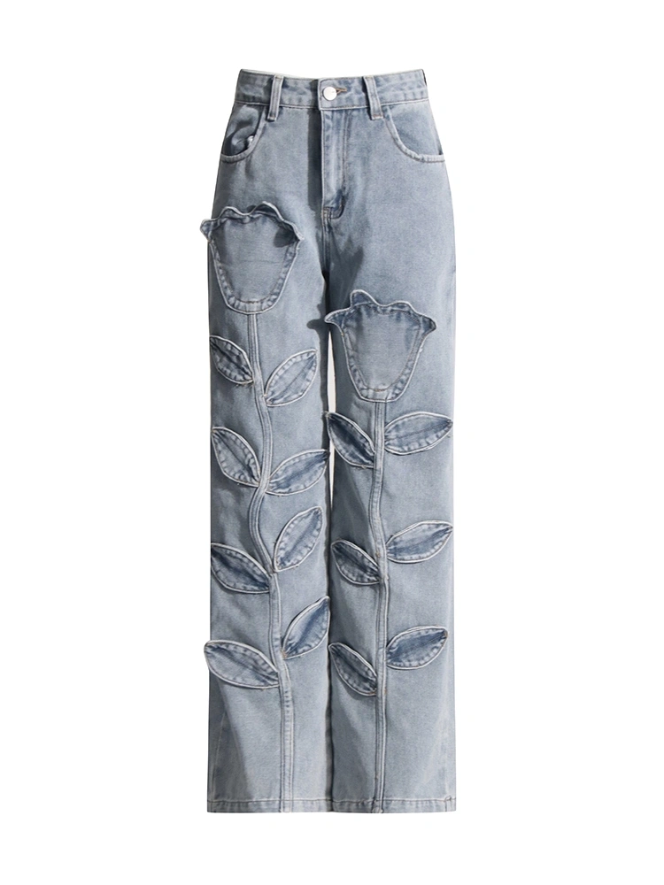 TWOTWINSTYLE High Waisted Straight Casual Denim Pant