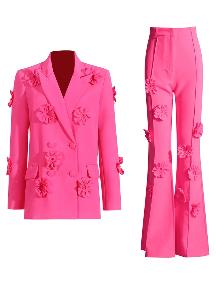 TWOTWINSTYLE Flower  Blazer High Waist Pant Two Piece