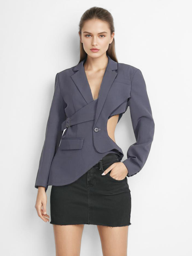 TWOTWINSTYLE Chic Hollow Out Asymmetrical Blazer