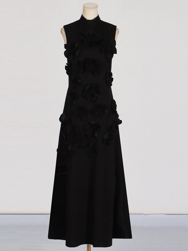 TWOTWINSTYLE Flower High Neckline Design  Sleevelss  Maxi Dress