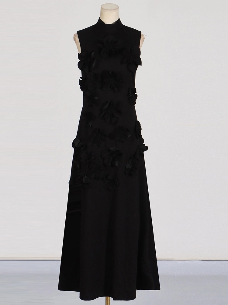 TWOTWINSTYLE Flower High Neckline Design  Sleevelss  Maxi Dress