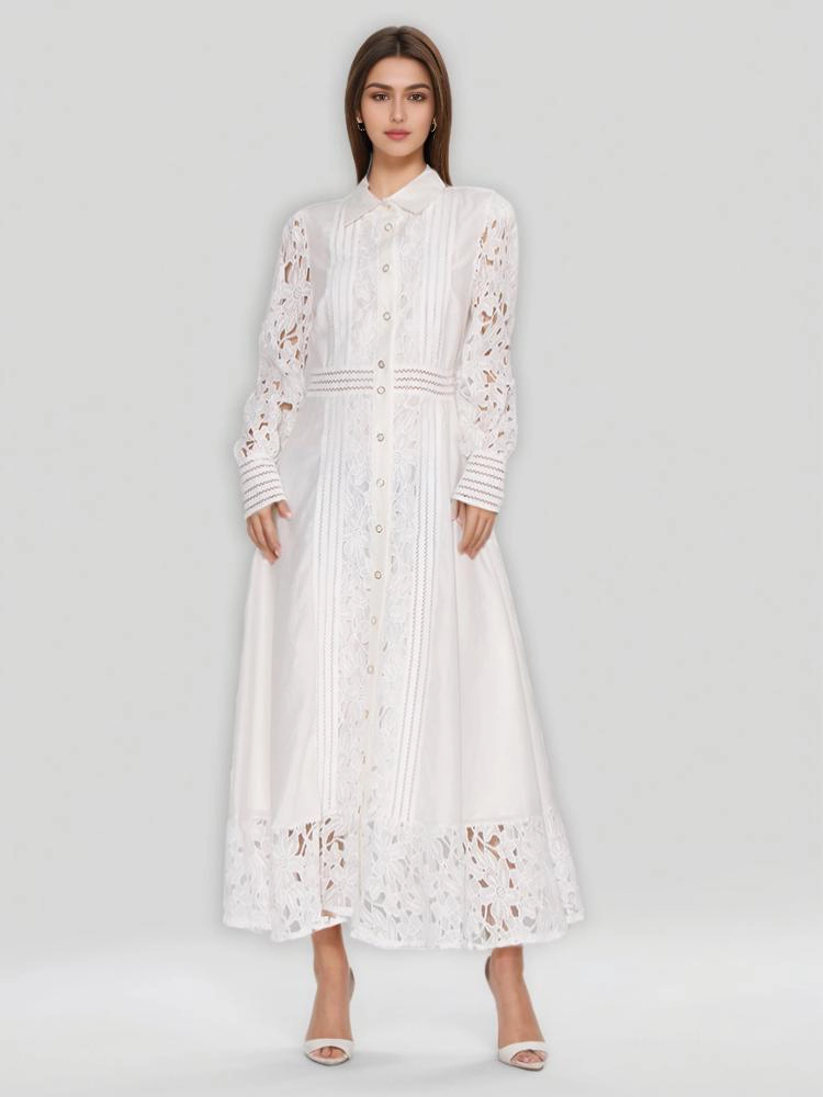 Halli Folds Lace Embroidery Maxi Dress