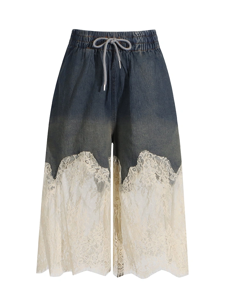 TWOTWINSTYLE Lace Denim Camisole Short Two Piece