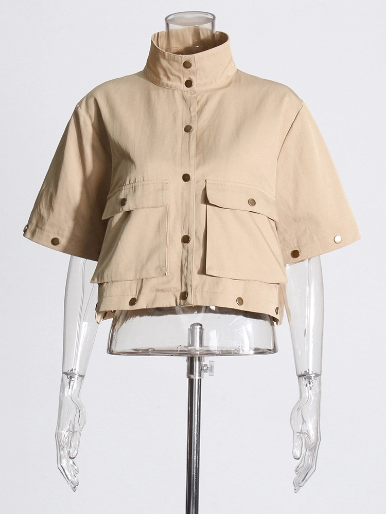 TWOTWINSTYLE Collar Button Patchwork Vinrtage Trench Jacket