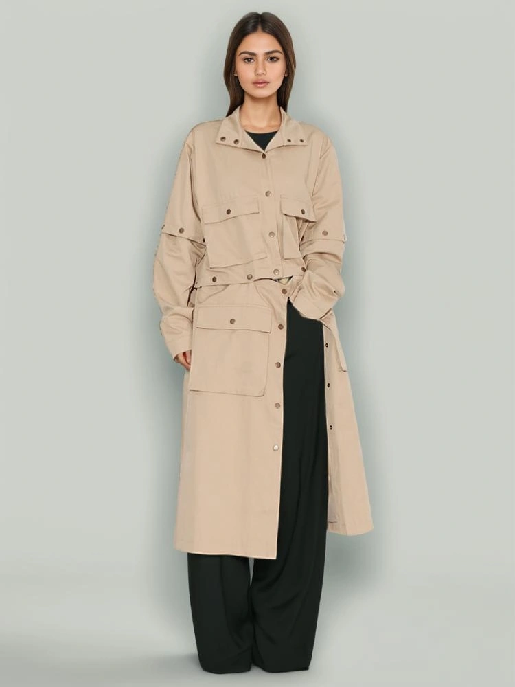 TWOTWINSTYLE Collar Button Patchwork Vinrtage Trench Jacket