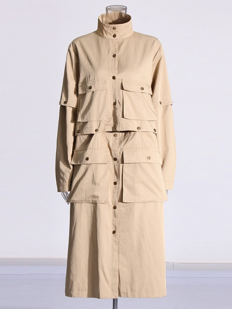 TWOTWINSTYLE Collar Button Patchwork Vinrtage Trench Jacket