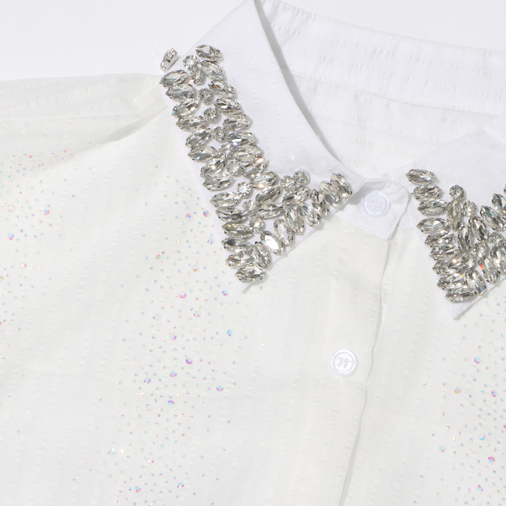TWOTWINSTYLE Diamonds Bead Collar Sunscreen Shirt New