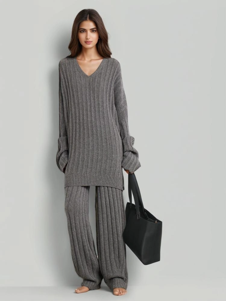 TWOTWINSTYLE V Neck Knitted Sweater Two Piece Set