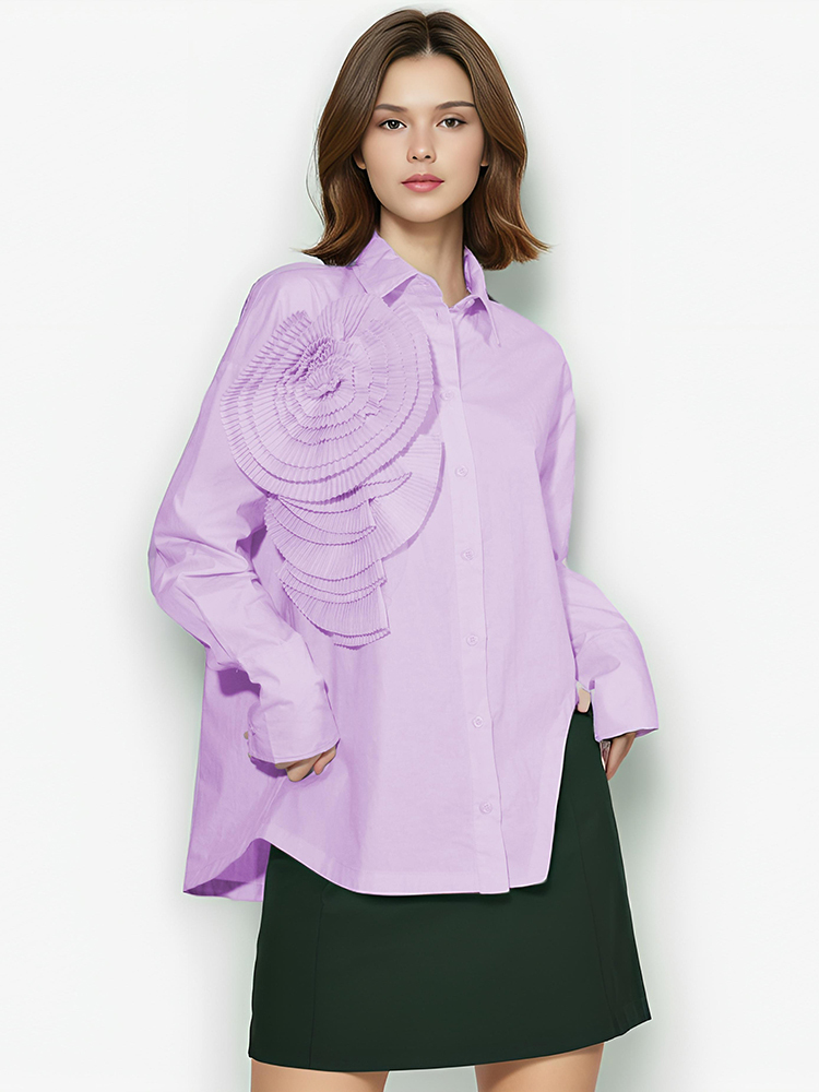 TWOTWINSTYLE 3D Floral Large Loose Irregular Shirt