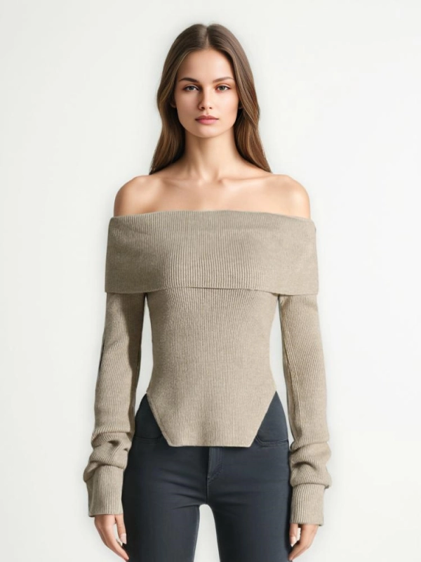 TWOTWINSTYLE Off Shoulder Solid Knitting Sweaters Slash Neck