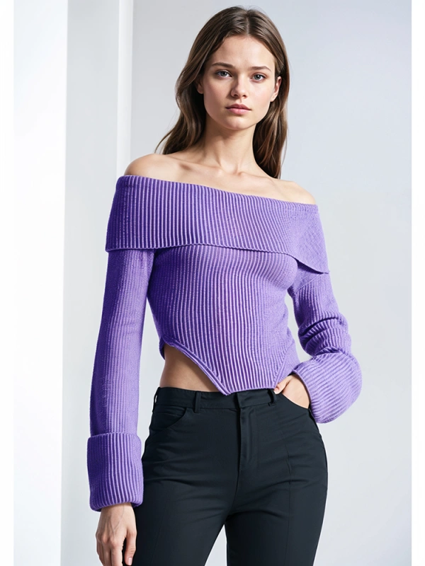 TWOTWINSTYLE Off Shoulder Solid Knitting Casual Sweaters For Women Slash Neck  Backless  Clothing