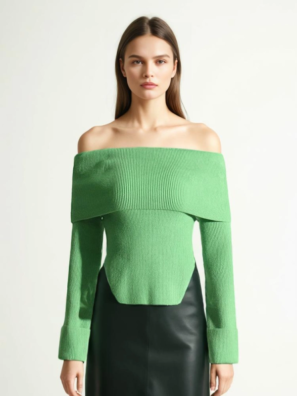 TWOTWINSTYLE Off Shoulder Solid Knitting Sweaters Slash Neck