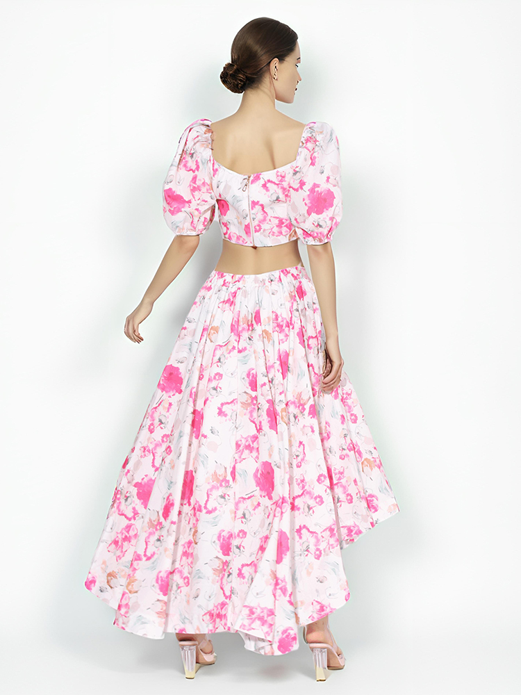 TWOTWINSTYLE Square Neck Bubble Sleeve Printing Two Piece Set New