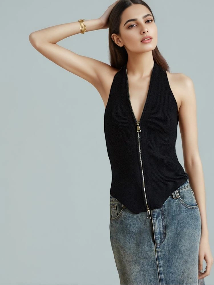 TWOTWINSTYLE Short Knitted Vest Two Piece Set