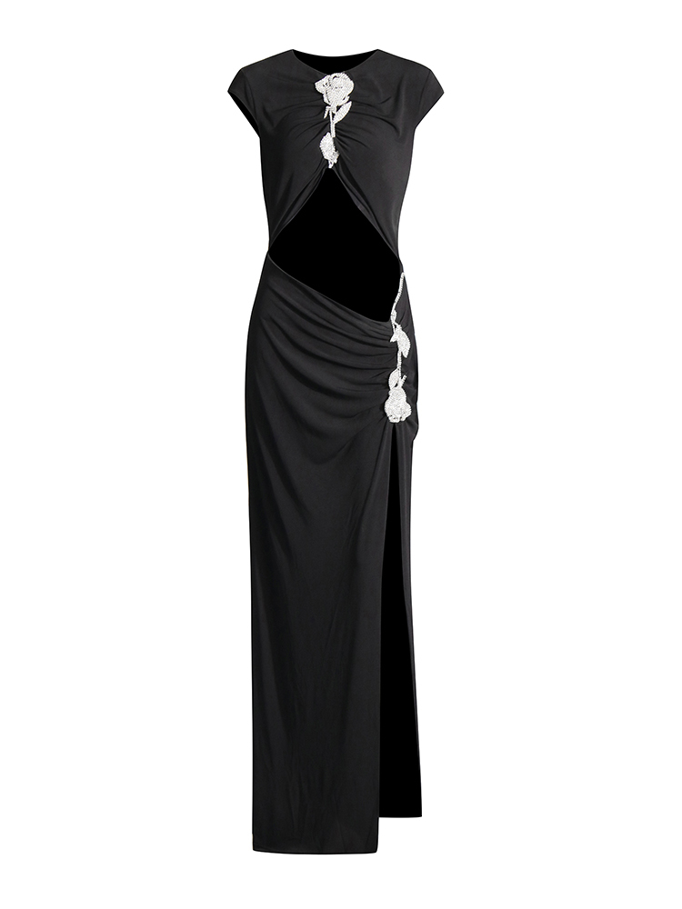 TWOTWINSTYLE Pleated Hollow Slit Sexy Dress