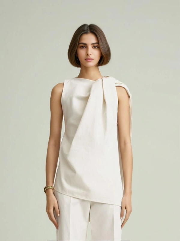 TWOTWINSTYLE Sleeveless Straight Tube Asymmetrical T-shirt