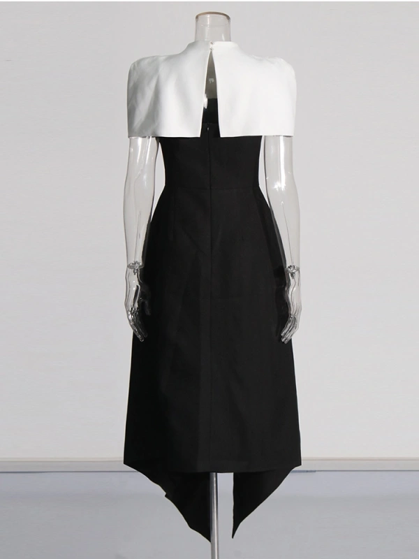 TWOTWINSTYLE Detachable Cape Slit Party Dress
