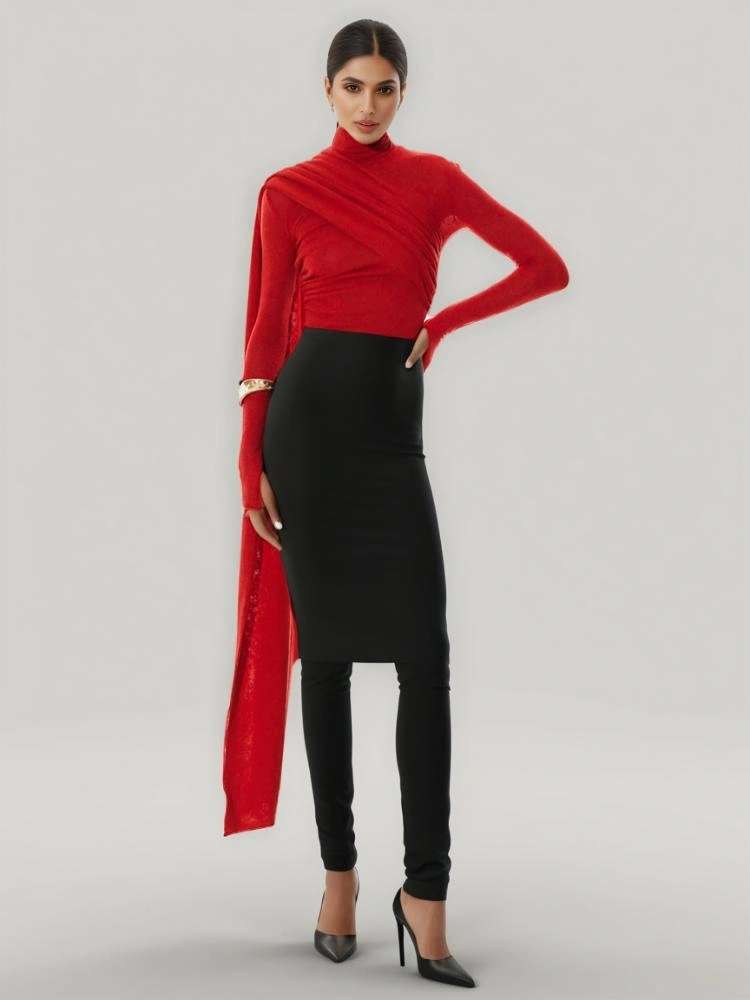 TWOTWINSTYLE Mesh Long Sleeve HIgh Neck T-shirt