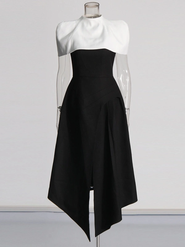 TWOTWINSTYLE Detachable Cape Slit Party Dress