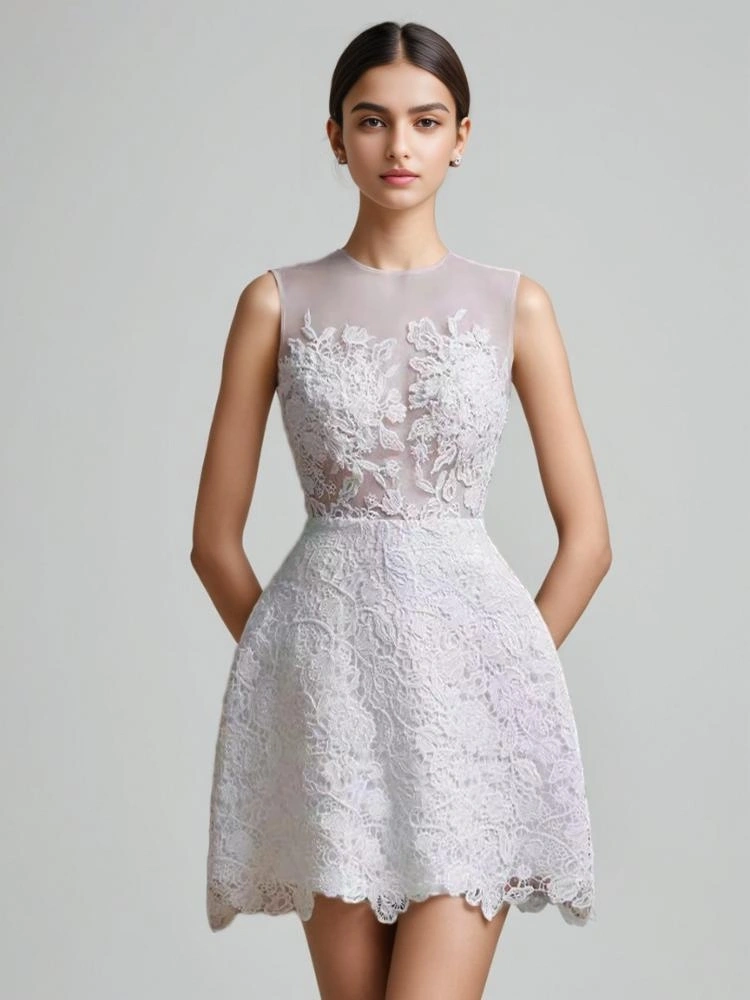 TWOTWINSTYLE Lace Hollow White Dress