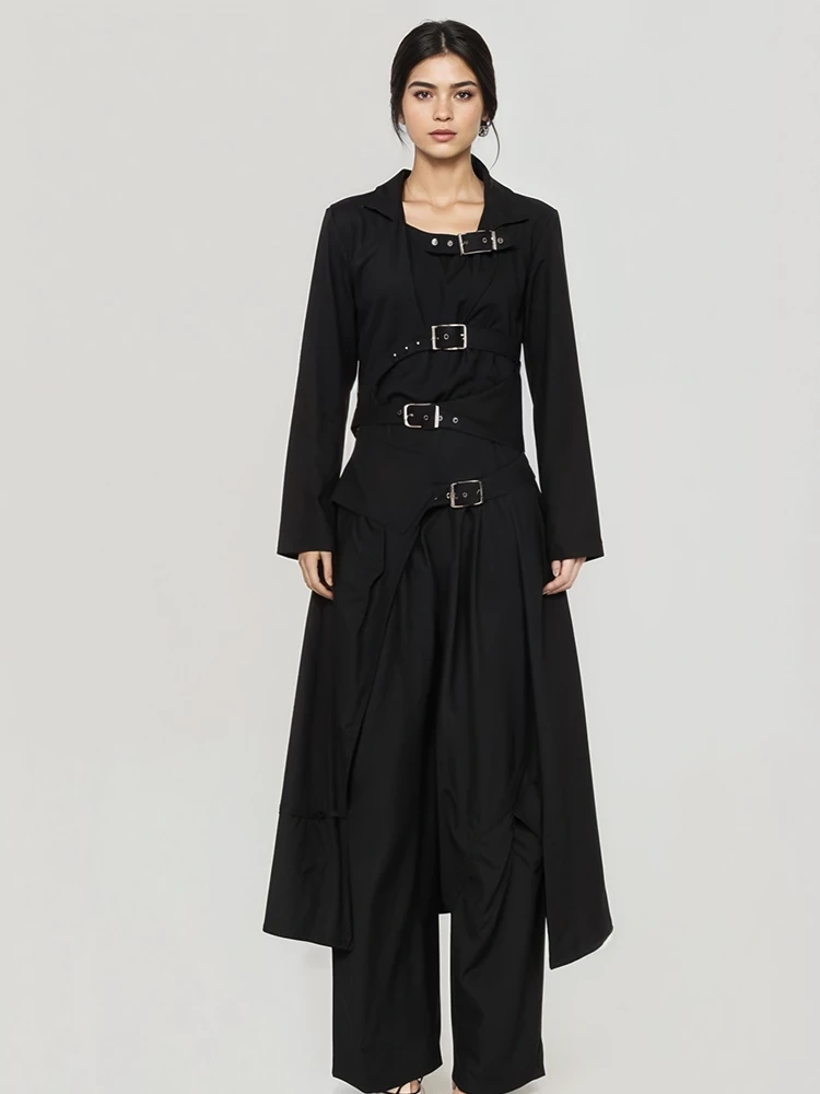 TWOTWINSTYLE Sexy Hollow Waist Metal Bukle Long Jacket