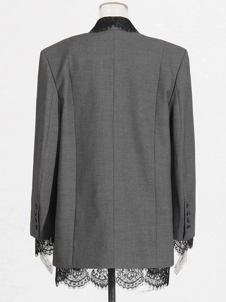 TWOTWINSTYLE Lace Patchwork Embroidered Lapel Suit Jacket