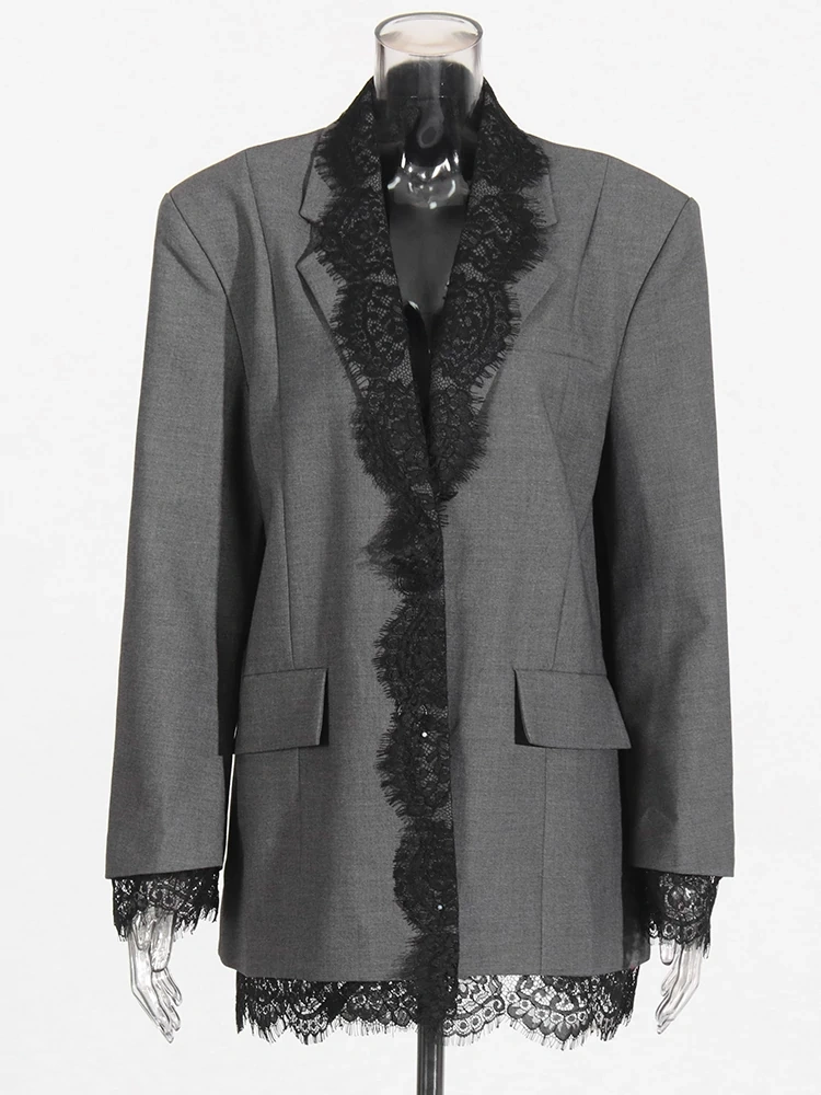 TWOTWINSTYLE Lace Patchwork Embroidered Lapel Suit Jacket