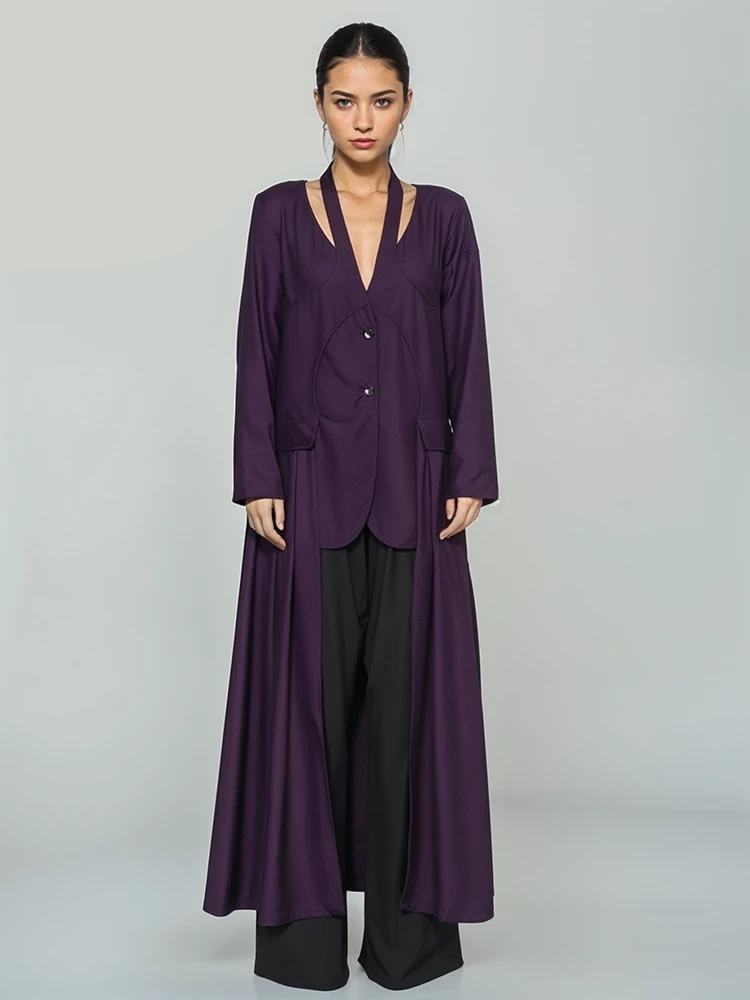 TWOTWINSTYLE  V Neck Pleated Irregular Splicing Hem Suit Jacket