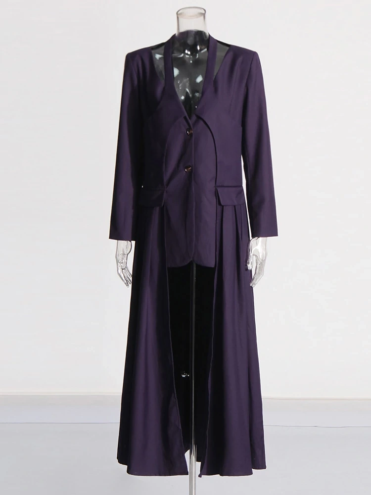 TWOTWINSTYLE  V Neck Pleated Irregular Splicing Hem Suit Jacket