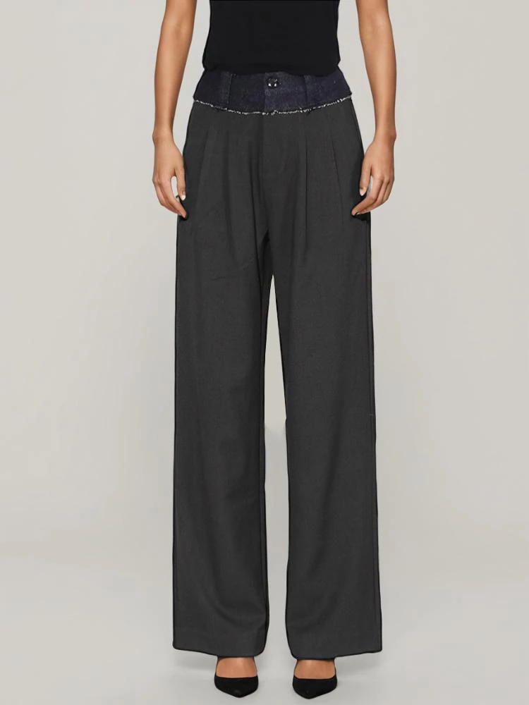 denim wide-leg casual patchwork python pants | wide... TWOTWINSTYLE Denim Patchwork Wide Leg Pant