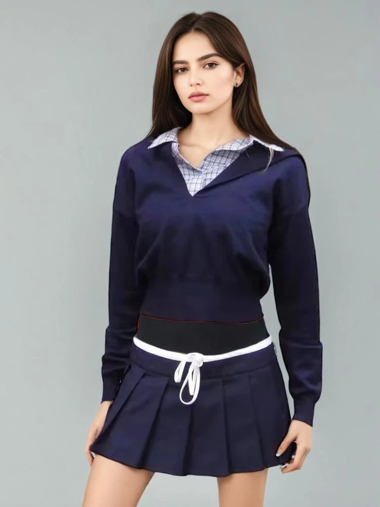 TWOTWINSTYLE Fake Two Piece Knitted Long Sleeve Sweatshirt