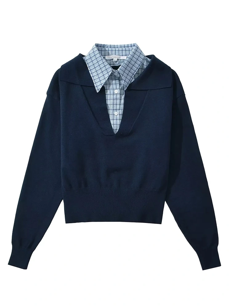 TWOTWINSTYLE Fake Two Piece Knitted Long Sleeve Sweatshirt