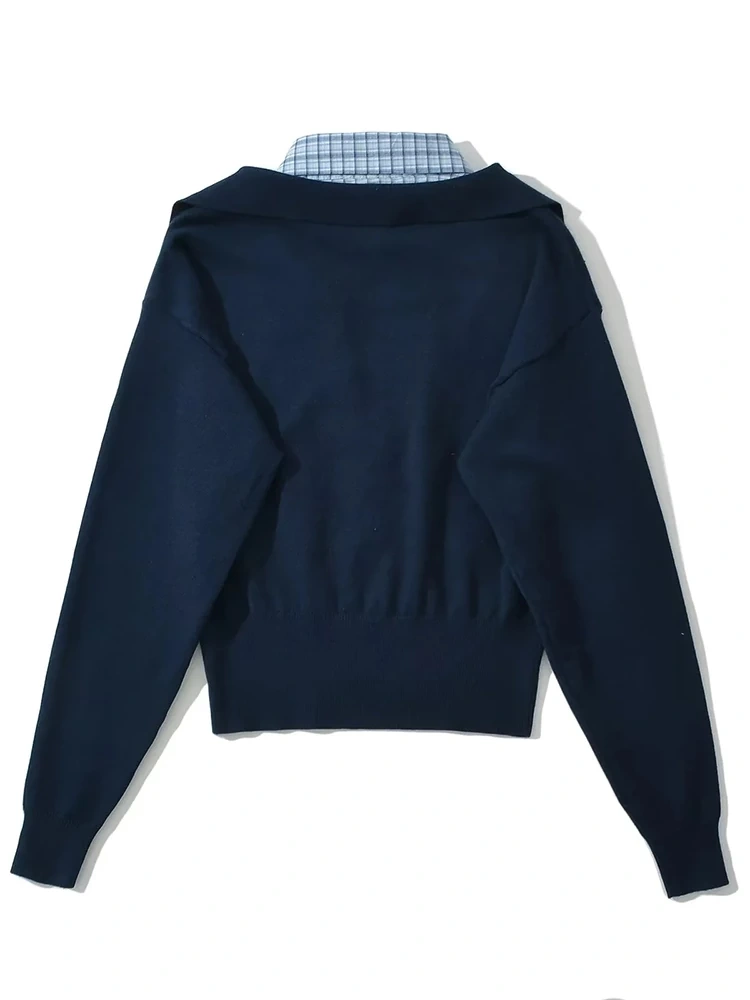 TWOTWINSTYLE Fake Two Piece Knitted Long Sleeve Sweatshirt