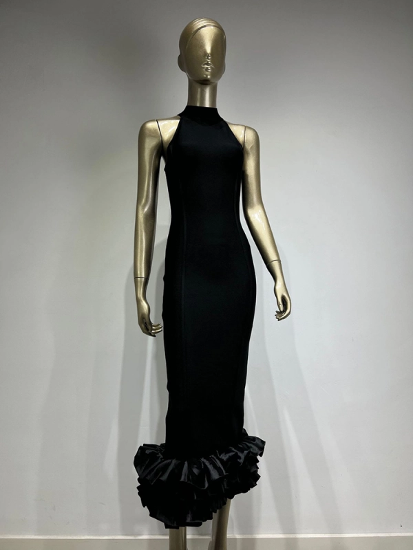 TWOTWINSTYLE Black Sleeveless Fish Tail Bandage Dress
