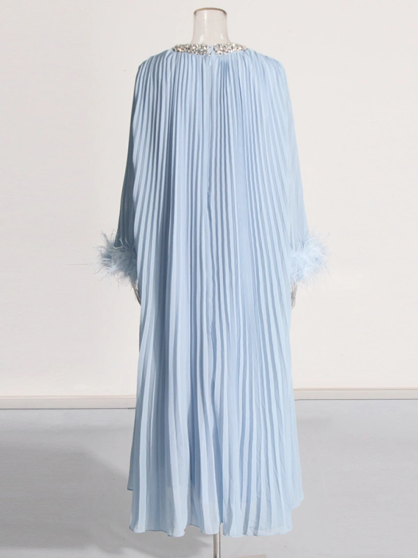 TWOTWINSTYLE Rhinestone Ostrich Fur Maxi Dress