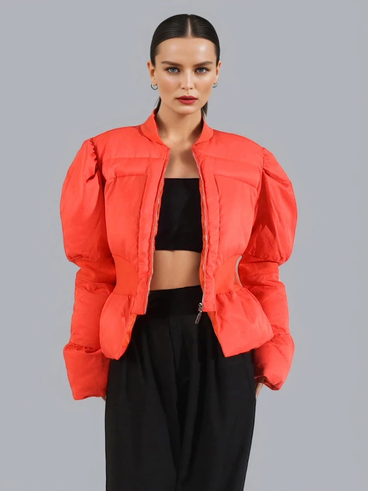 TWOTWINSTYLE Trumpet Sleeve Waist Cinching Cotton Jacket