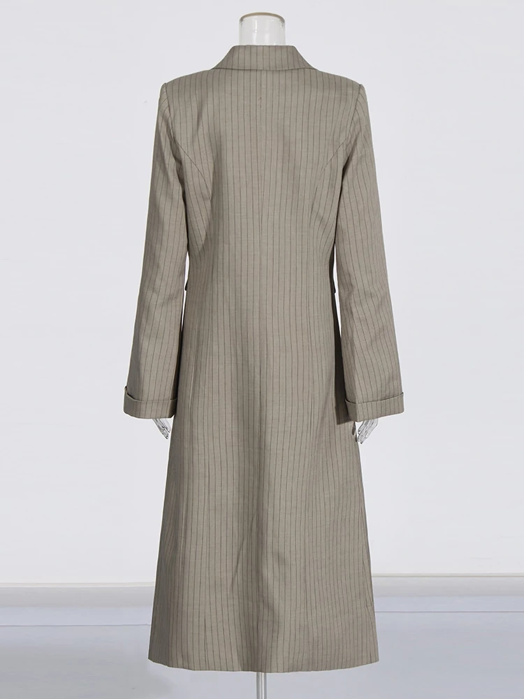 TWOTWINSTYLE Striped Slit Single Long Suit Jacket