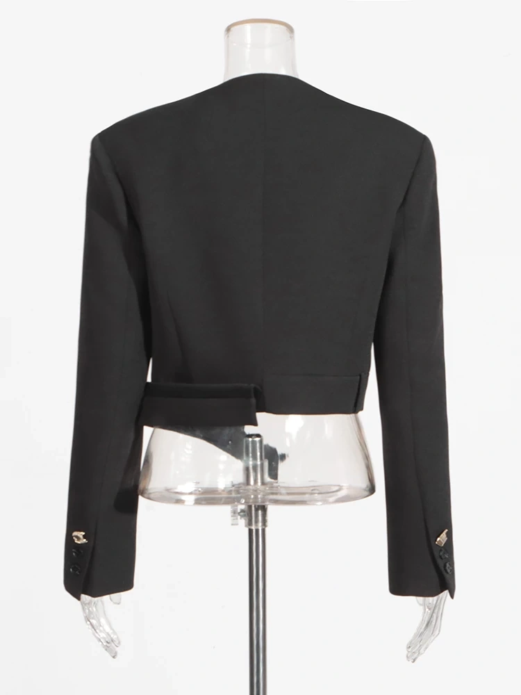 TWOTWINSTYLE Round Neck Side Button Beveled Short Jacket