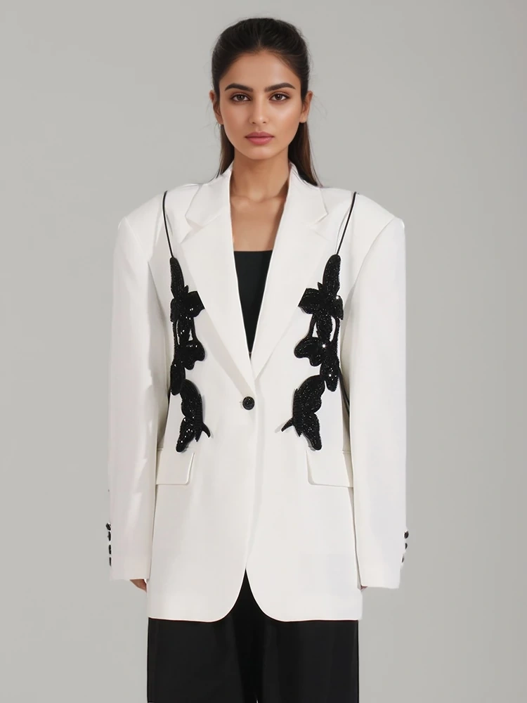 TWOTWINSTYLE Sequin Bow One Button Suit Jacket