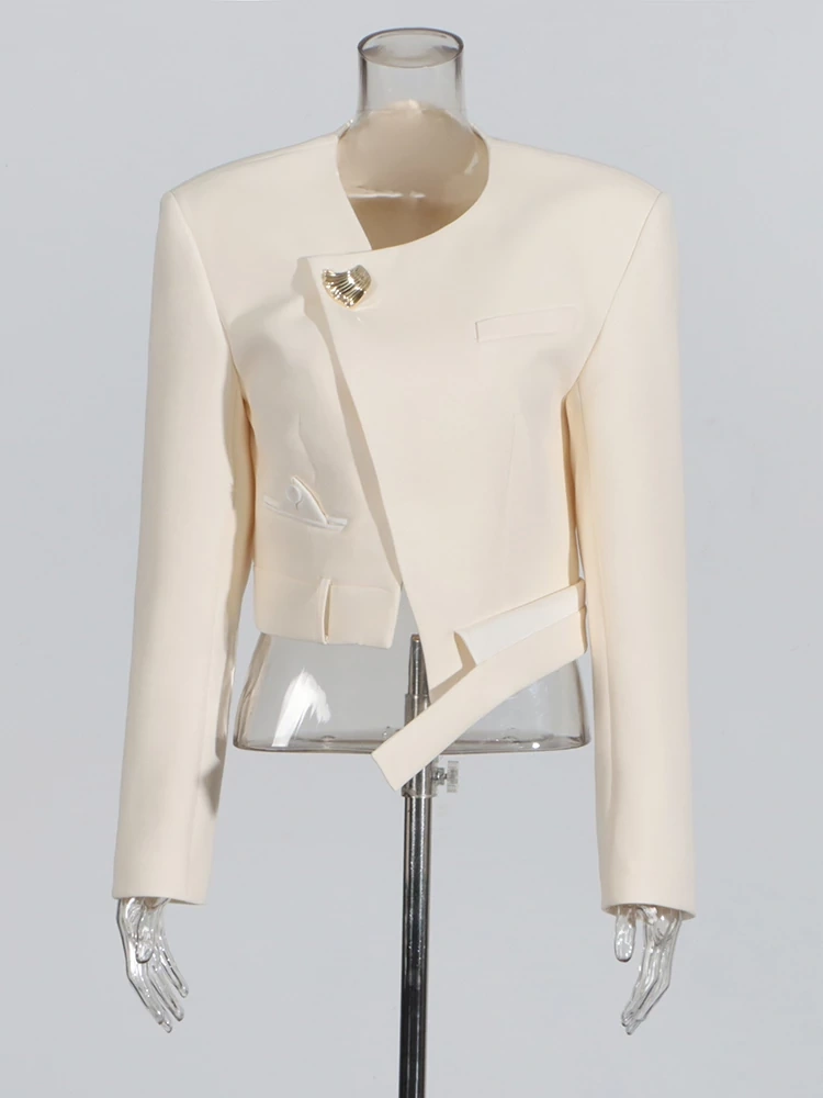 TWOTWINSTYLE Round Neck Side Button Beveled Short Jacket